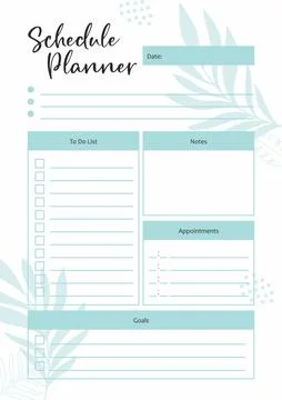 Daily Everyday Routine Planner Printable blue A4 Stock Illustration