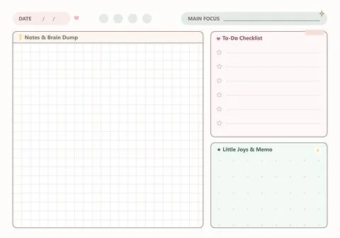Daily focus and schedule planner page template with hourly timetable top Stock Illustration