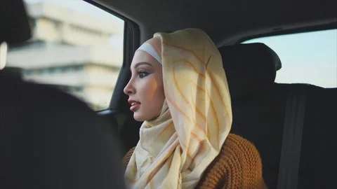 The daily life of an Arab woman who goes to a taxi to meet her friend Stock Footage