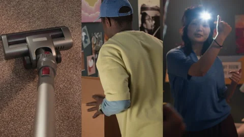 Daily Life In Dorm Split Screen Video stock 303391103