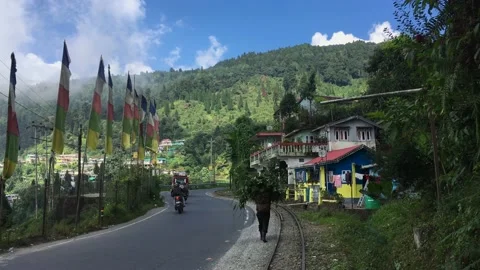 Daily life on a hilly road Stock Footage