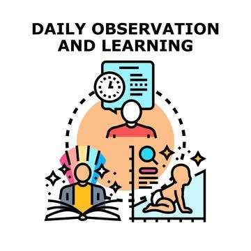 Daily observation and learning process concept Stock Illustration