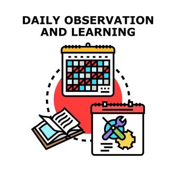 Daily observation and learning process concept with calendar Stock Illustration