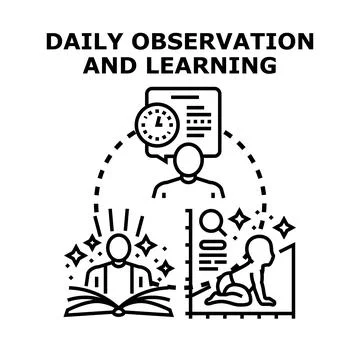 Daily observation and learning process concept Stock Illustration