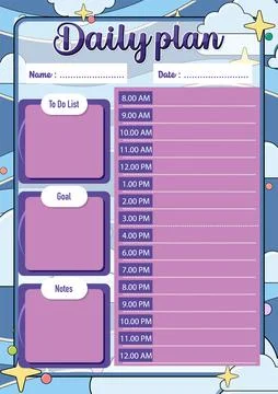 Daily Plan: Hourly Schedule To-Do List Stock Illustration