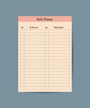Daily planner printable template Vector. Blank white notebook page Letter siz Stock Illustration