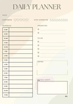 Daily planner with sections for notes and to-do lists Stock Illustration