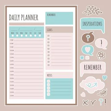 DAILY PLANNER Stickers Plotter Organizer Vector Illustration Stock Illustration