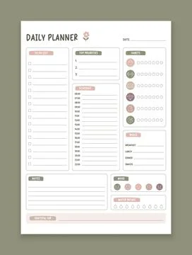 Daily planner template a4. To Do List Planner Page. Stock Illustration