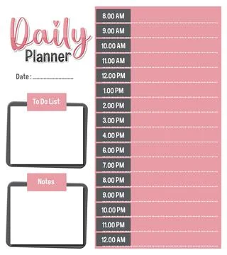 Daily Planner Template with Hourly Schedule Stock Illustration