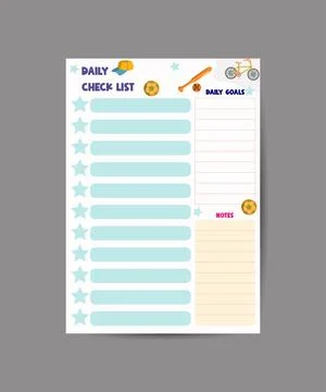 Daily Planner Template. Note Paper and Stickers Set with Funny Illustrations  Stock Illustration