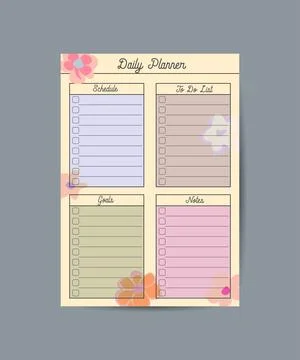 Daily Planner template. Schedule with Notes and To Do List with summer items. Stockillustratie