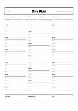 Daily planner template with time blocks Stock Illustration