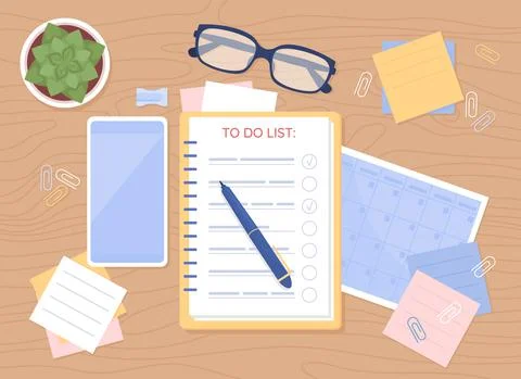 Daily planning flat color vector illustration Stock Illustration