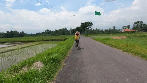 Daily Routine of Farmer Biking to Fields – Southeast Asia Stock Footage 321436969