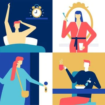 Daily routine - flat design style colorful illustration Stock Illustration