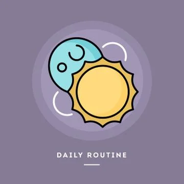 Daily routine, flat design thin line banner. Vector illustration. Stock Illustration