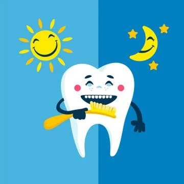 Daily routine with simple flat cartoon teeth illustration Stock Illustration