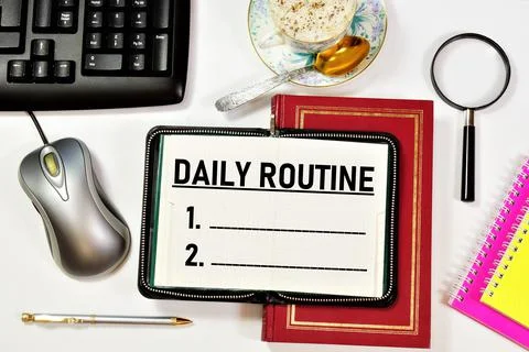 Daily routine. Text label for planning activities. Stock Photos