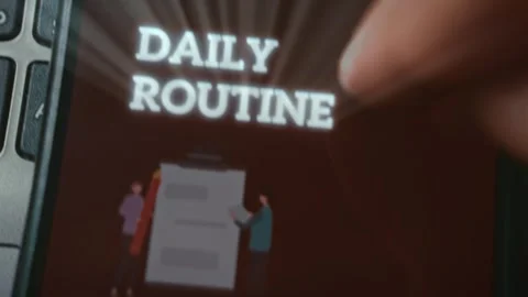 Daily Routine themed graphic presentation viewed on smartphone Stock Footage 289088983
