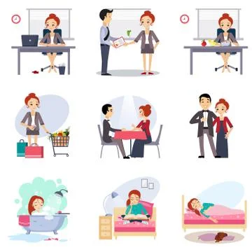 Daily Routine Vector set with Cute Girl Stock Illustration