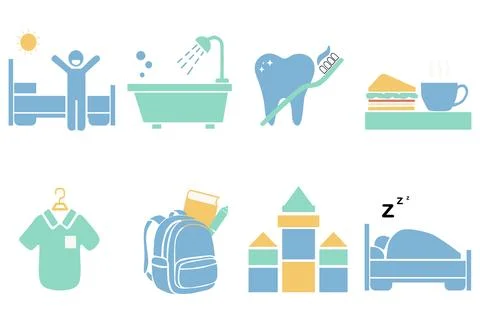 Daily Routine Visual Schedule Icon Set Stock Illustration
