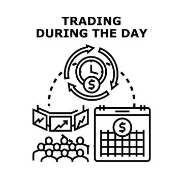 Daily trading activity concept including time, market, and analysis Stock-Illustration