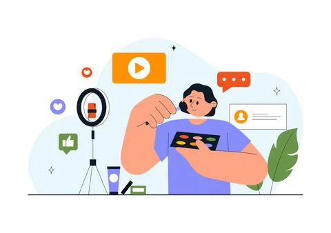 Daily Vlog Vector Illustration of Content Creator Recording Video for Socia.. Stock Illustration