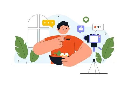 Daily Vlog Vector Illustration of Content Creator Recording Video for Socia.. Stock Illustration