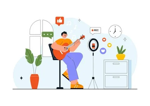 Daily Vlog Vector Illustration of Content Creator Recording Video for Socia.. Stock Illustration