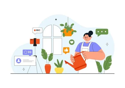Daily Vlog Vector Illustration of Content Creator Recording Video for Socia.. Stock Illustration