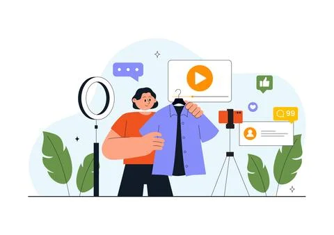 Daily Vlog Vector Illustration of Content Creator Recording Video for Socia.. Иллюстрация