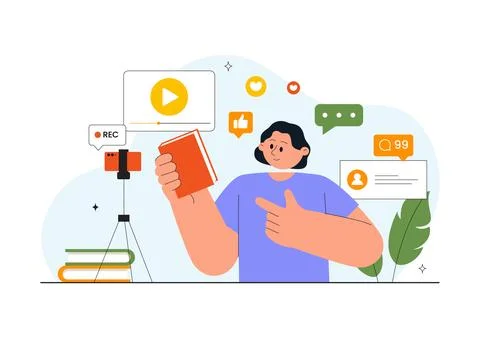 Daily Vlog Vector Illustration of Content Creator Recording Video for Socia.. Stock Illustration