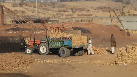 Daily wages labourers loading tractor trolley Stock Footage 86658273