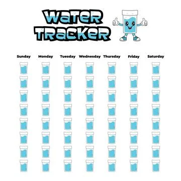 Daily water tracker balance vector calendar. Habit tracker concept and for Illustrazione stock