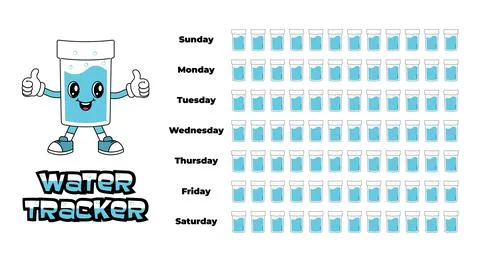 Daily water tracker balance vector calendar. Habit tracker concept and for Stock Illustration