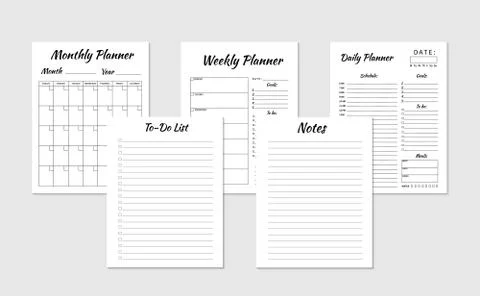 Daily, weekly, monthly planner, to-do list, notes template. Set of minimalist Stock Illustration