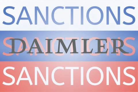 DAIMLER logo in front of the Russian flag. Sanctions against Russia over its Иллюстрация