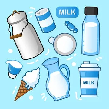 Dairy Drink Vector Collection Cute and Fun Milk Elements AD495 Illustrazione stock