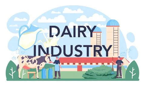 Dairy industry web banner or landing page set. Dairy natural Stock Illustration