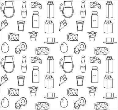 Dairy product seamless pattern. Modern, line, outline style. Milk products .. Stock Illustration