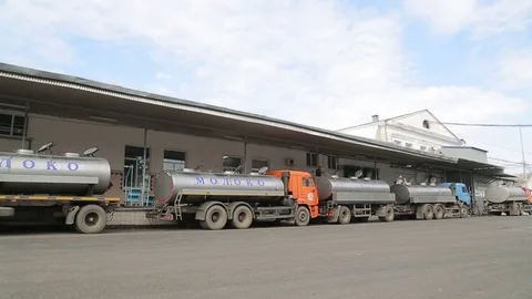 Dairy production, Trucks with cans Stock Footage 74504716