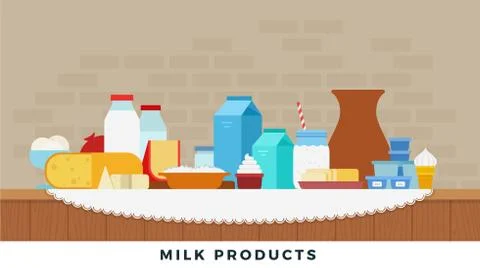Dairy products on a counter vector flat isolated Stock Illustration