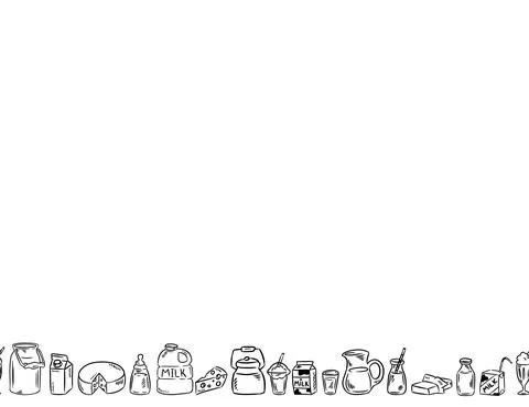 Dairy products seamless border pattern. Milk produce. Vector collection of me Stock Illustration