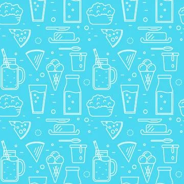 Dairy seamless pattern in line style design Stock Illustration