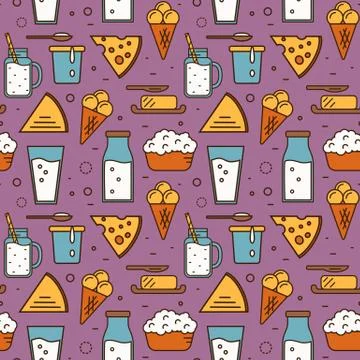 Dairy seamless pattern in line style design Stock Illustration