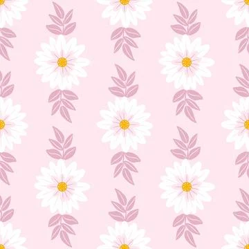 Daisies, chamomile seamless pattern in a minimalist style. Delicate pastel pink Stock Illustration