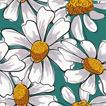 Daisies green background. Flower vector. Spring blossom. Stock Illustration