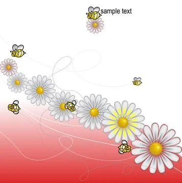 Daisies meadow with bees background Stock Illustration