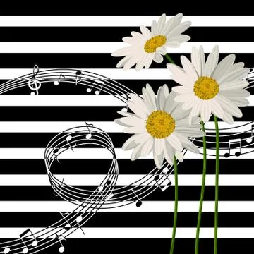 Daisies with music notes Stock Illustration